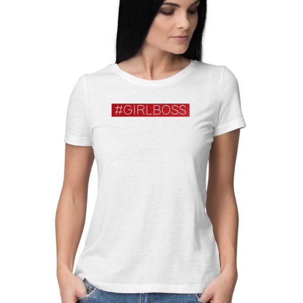 #GirlBoss White Round Neck T-Shirt
