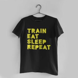 Train Eat Sleep Repeat Black Round Neck T-Shirt