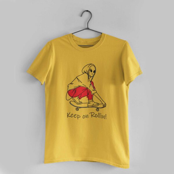 Keep on Rollin Golden Yellow Round Neck T-Shirt