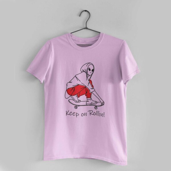 Keep on Rollin Light Pink Round Neck T-Shirt