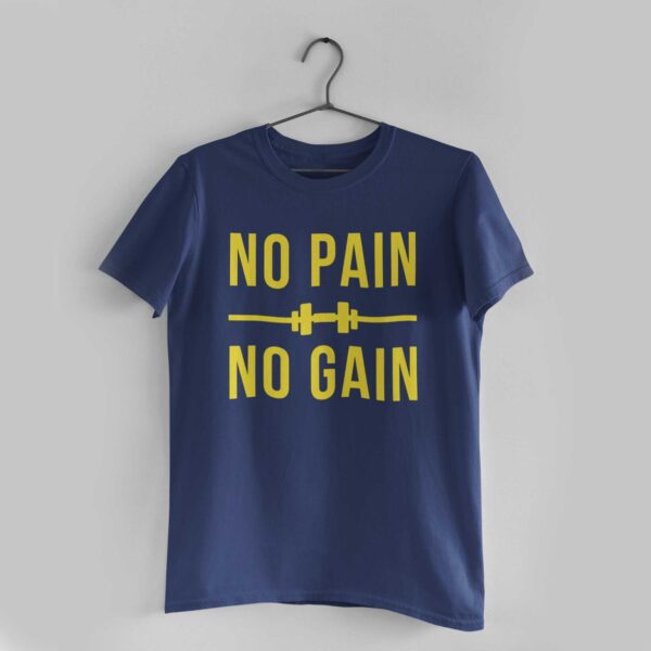 No Pain No Gain Navy Blue Round Neck T-Shirt