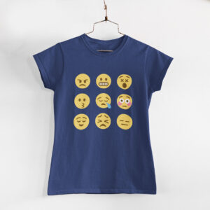 Emojis Women Navy Blue Round Neck T-Shirt