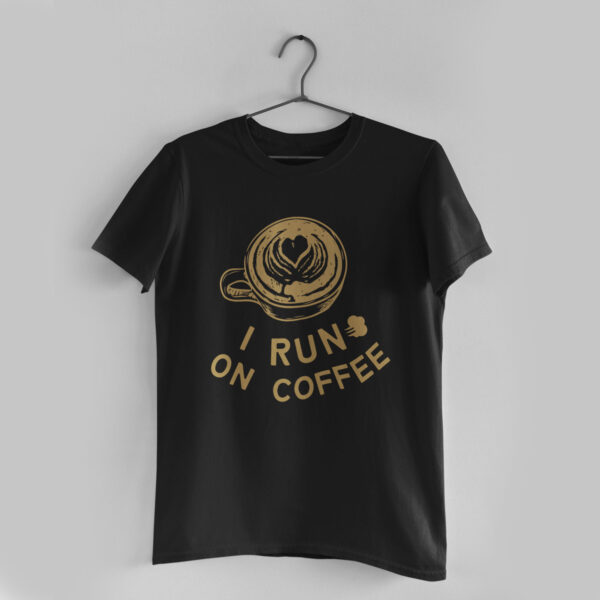 I Run On Coffee Black Round Neck T- Shirt