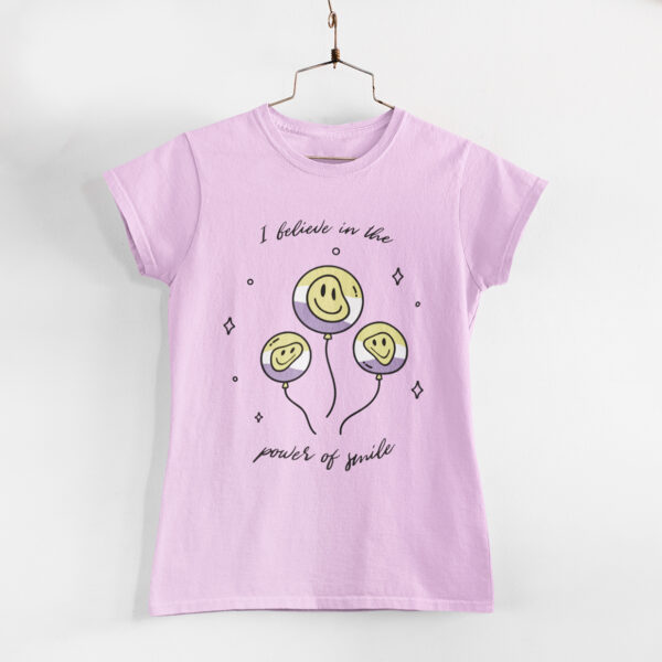 Power of Smile Light Pink Round Neck T-Shirt