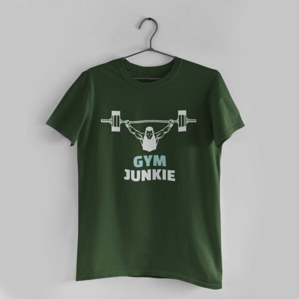 Gym Junkie Olive Green Round Neck T-Shirt