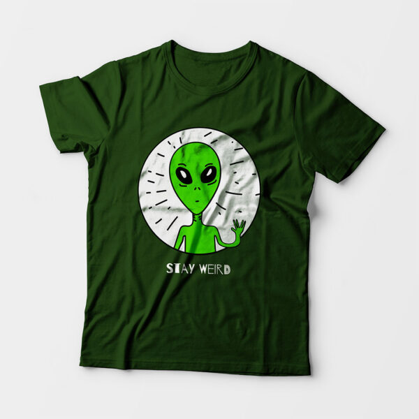 Stay Weird Kid’s Unisex Olive Green Round Neck T-Shirt