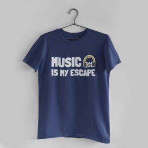 Music Is My Escape Navy Blue Round Neck T-Shirt