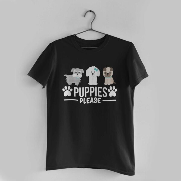 Puppies Please Black Round Neck T-Shirt