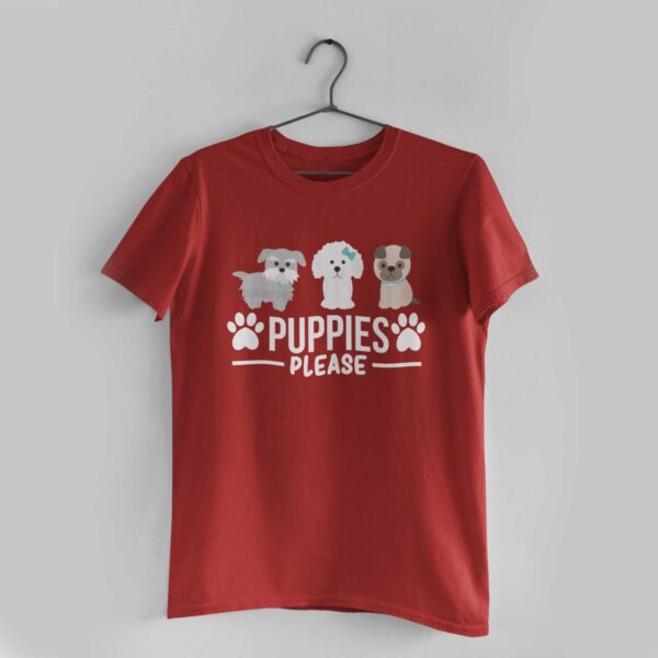Puppies Please Red Round Neck T-Shirt