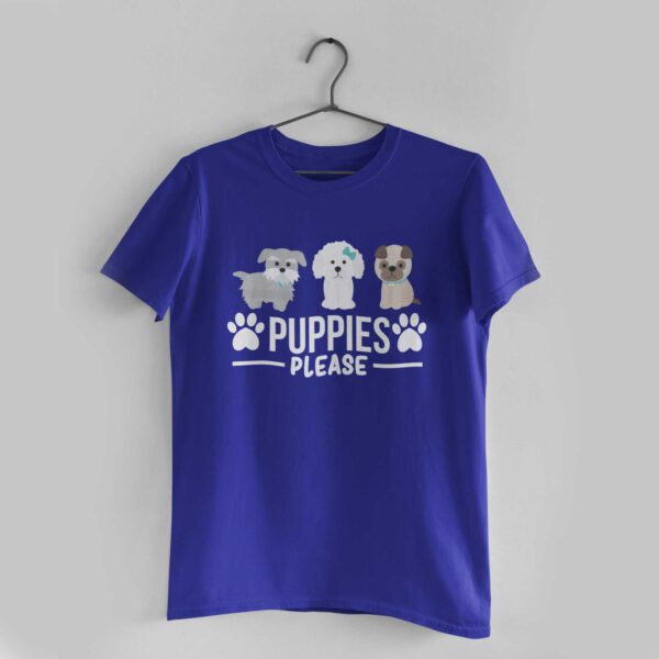 Puppies Please Royal Blue Round Neck T-Shirt