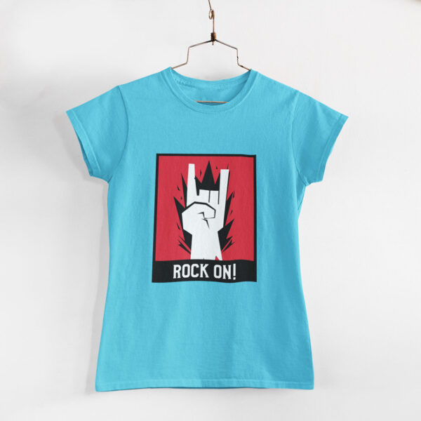 Rock On Women Sky Blue Round Neck T-Shirt