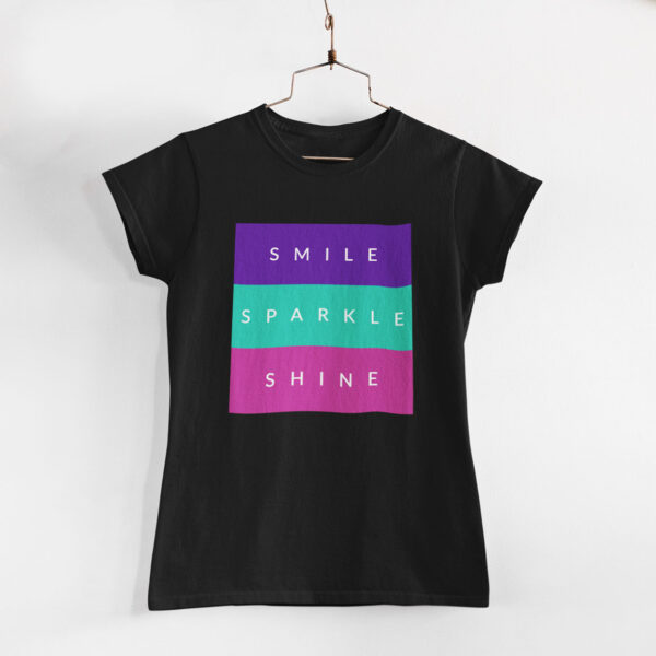 Smile Sparkle Shine Black Round Neck T-Shirt