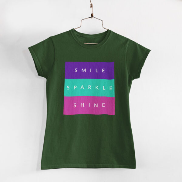 Smile Sparkle Shine Olive Green Round Neck T-Shirt