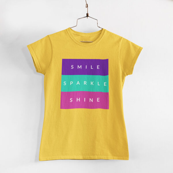 Smile Sparkle Shine Golden Yellow Round Neck T-Shirt