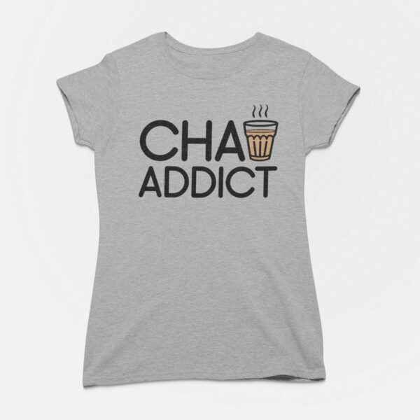 Chai Addict Women Melange Grey Round Neck T-Shirt