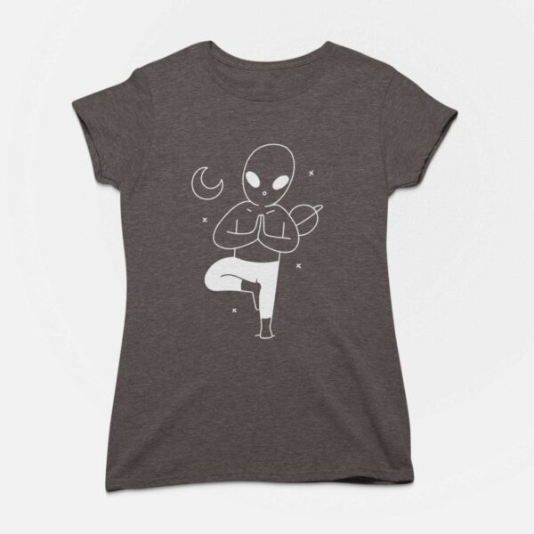 Yoga In Space Women Charcoal Grey Round Neck T-Shirt