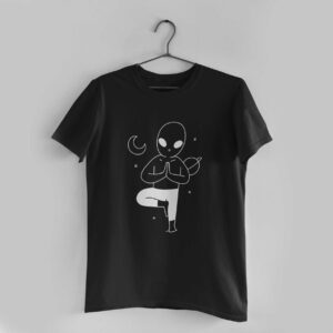 Yoga In Space Black Round Neck T-Shirt