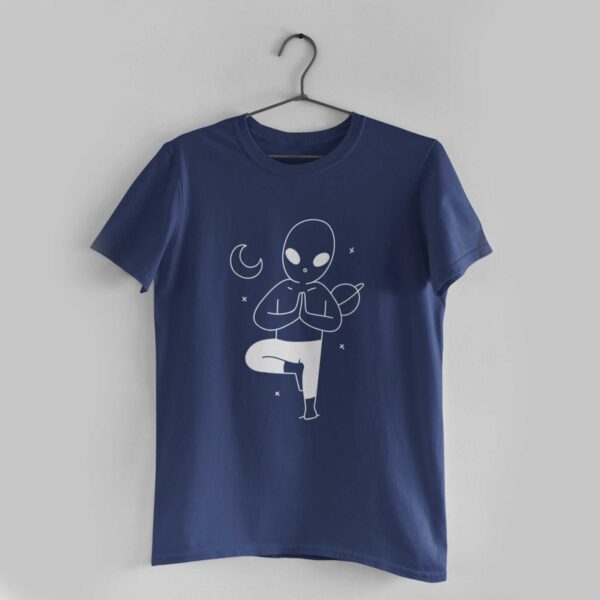 Yoga In Space Navy Blue Round Neck T-Shirt