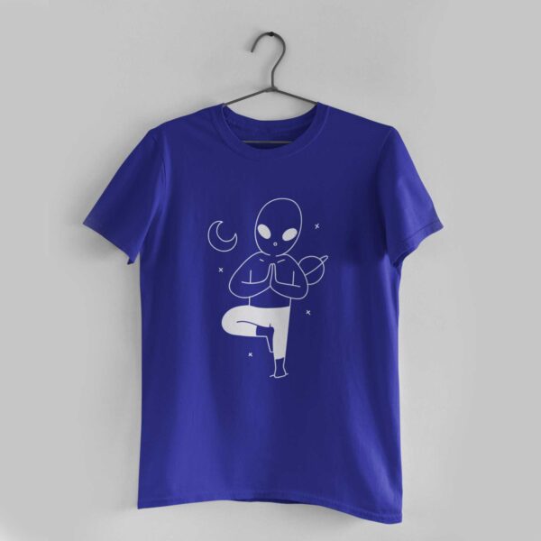 Yoga In Space Royal Blue Round Neck T-Shirt