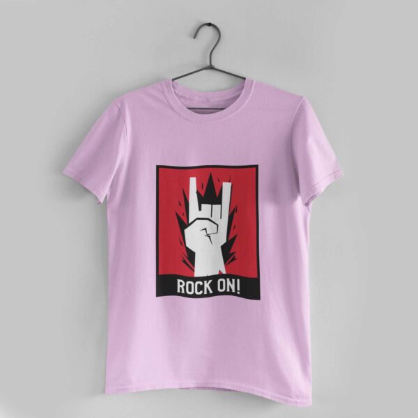 Rock On Light Pink Round Neck T-Shirt