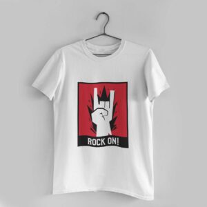 Rock On White Round Neck T-Shirt