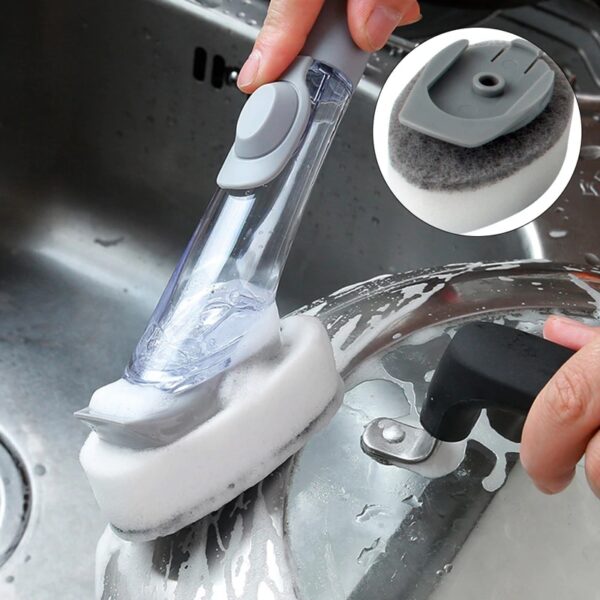 Liquid Dispenser Kitchen Cleaning Brush With Scrubber & Sponge