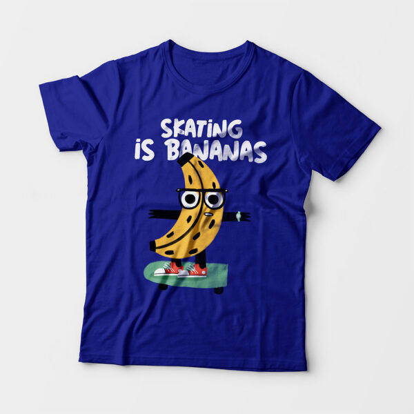 Skating Is Bananas Kid’s Unisex Royal Blue Round Neck T-Shirt