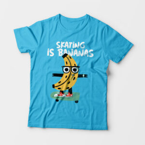 Skating Is Bananas Kid’s Unisex Sky Blue Round Neck T-Shirt