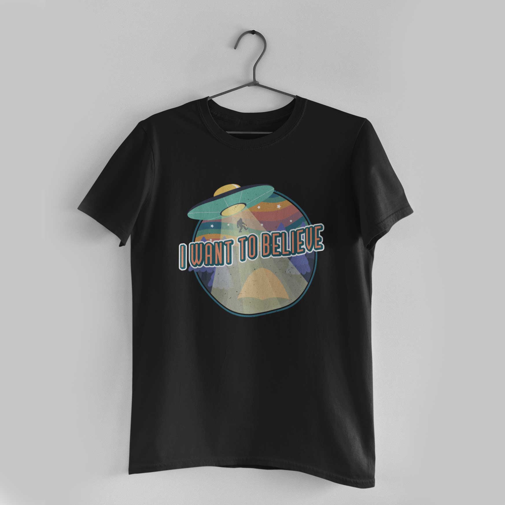 I Want To Believe Black Round Neck T-Shirt