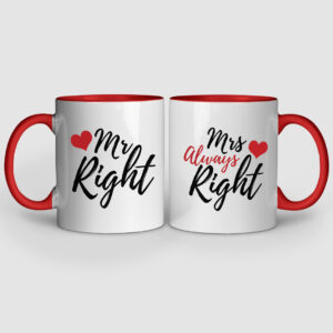 Mr. And Mrs. Right Red Inner Colored Couple Mugs